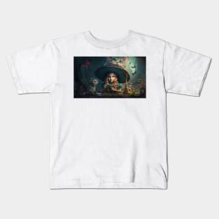 Alice in Wonderland. "Tea Party with the Mad Hatter and the Cheshire Cat" Kids T-Shirt